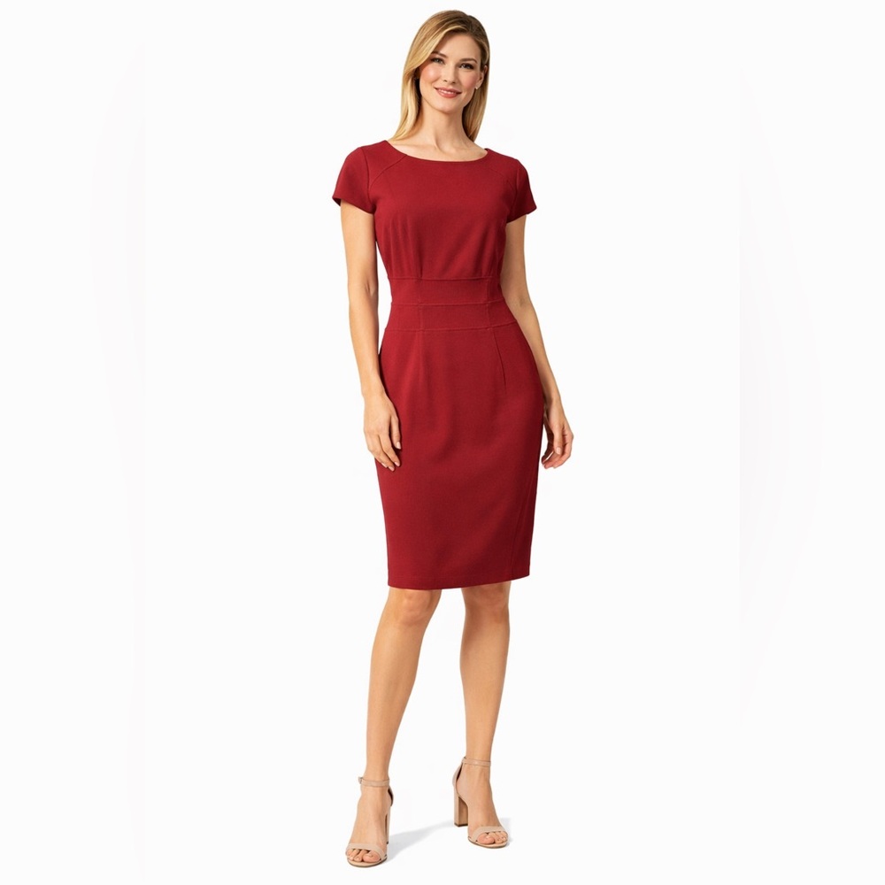 WHBM Dress 12 Cranberry Red Stretch Ponte Short Sleeve Career Church Washable